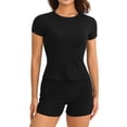 thumbnail image 1 of Conjunto De Pantalones Cortos Ajustados Y2K Conjunto de chándal ajustado de 2 piezas Conjunto de manga corta informal Trajes de mujer (Negro M) Cgtredaw  Para estrenar, 1 of 1