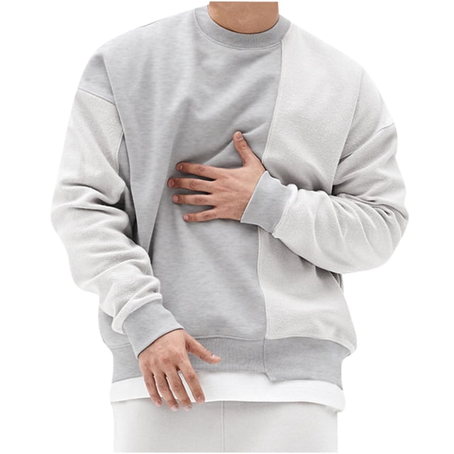 Chemises à Enfiler pour Hommes Chemises Décontractées Patchwork Mode Col Rond Chandail Chaud Chandail en Molleton Blouse