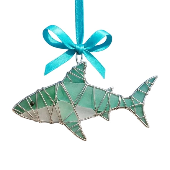 Handmade Glass Ocean Ornament,Wire Wrapped Glass Christmas Decor, Coastal Christmas Tree Hanging Pendant, Xmas Holiday Home Decor Gift,Unique Gift for Beach Lovers