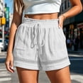 thumbnail image 2 of Plus Size Shorts for Women New Shorts for Women Lightweight Elastic Waist Lace Trim Short Pants with Pocket Summer Casual Beach Vacation Bottoms White XXL, 2 of 5
