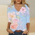 thumbnail image 3 of JTZGDY Floral Shirts for Women Dressy Casual Summer 3/4 Length Sleeve V Neck Graphic T-Shirts Trendy Oversized Comfy Tunic Blouse Fashion 2025 Clothes Multicolor#17 XXXL, 3 of 5