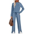 thumbnail image 2 of AHTJRT Women's Tracksuits Striped Crewneck Long Sleeve Tops Drawstrings Side Slit Pants 2 Pieces Athletic Sets Casual Fall Spring Sweatsuits Navy S, 2 of 6