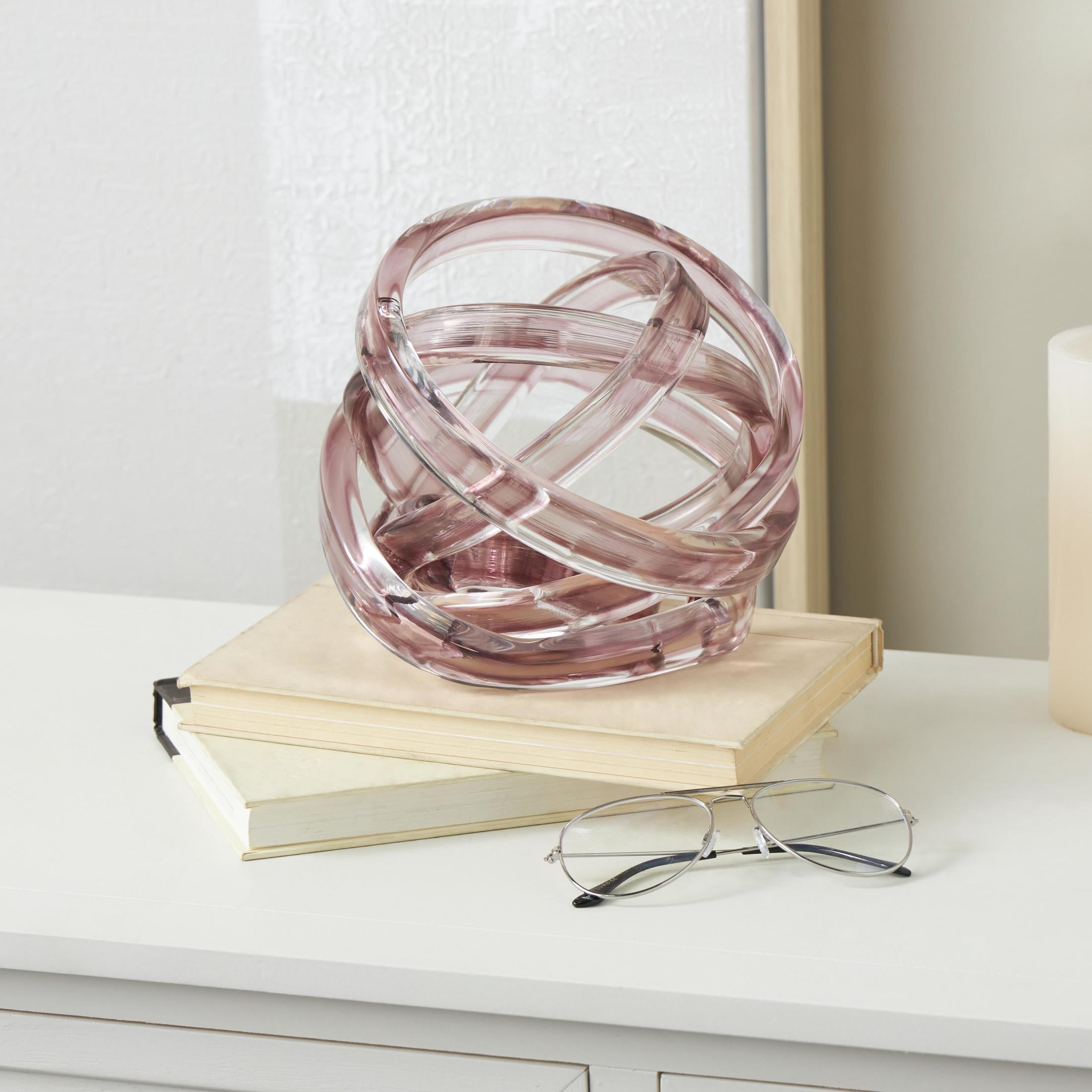 7" x 7" Pink Glass Brushed Ombre Twisted Knot Sculpture, by DecMode