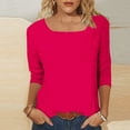 thumbnail image 7 of Women Plus Size Tunic Blouse Square Neck 3/4 Sleeve Solid Color Pullover Casual Loose Fashion Basic Tees (L, Hot Pink), 7 of 7