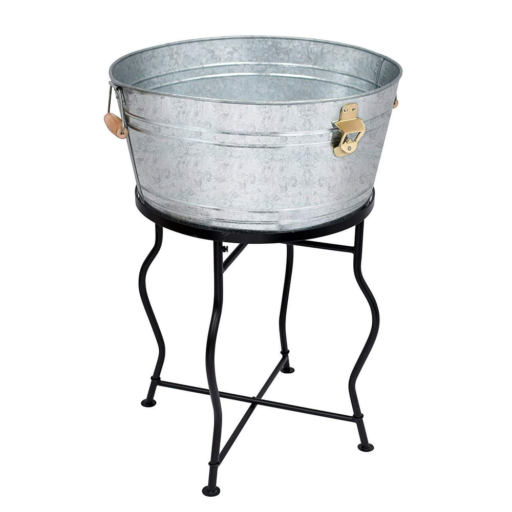BirdRock Home Galvanized Beverage Tub with Stand Indoor & Outdoor Silver