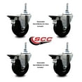 thumbnail image 2 of 4 Inch Hard Rubber 3/8 Inch Threaded Stem Caster Set with Brake, 2 of 2