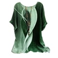 thumbnail image 4 of Linen Shirts for Women, Casual Loose Geometric Print Round Neck Top, Green 3XL, 4 of 4