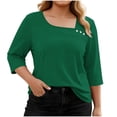thumbnail image 5 of asdoklhq Oversized Tshirts for Women Crop Tops Crewneck Plus Size Fashion Women's Casual Printed V-Neck Long Sleeve T-shirt Button Spring and Summer Tops Army Green 2X, 5 of 7