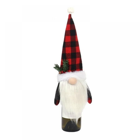 

3PCS Christmas Wine Bottle Caps For Festive Decoration Christmas Gnome Wine Bottle Caps Red and Black Checkered Hat Christmas Wine Gift Bag Christmas Wine Bottle Caps For Family Parties
