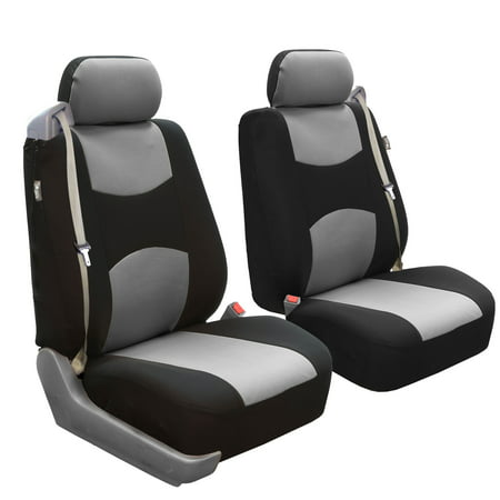 FH Group Flat Cloth Airbag and Built-In Seatbelt Compatible Low Back Seat Covers, Pair, Gray and (Best Seat Cover Company)