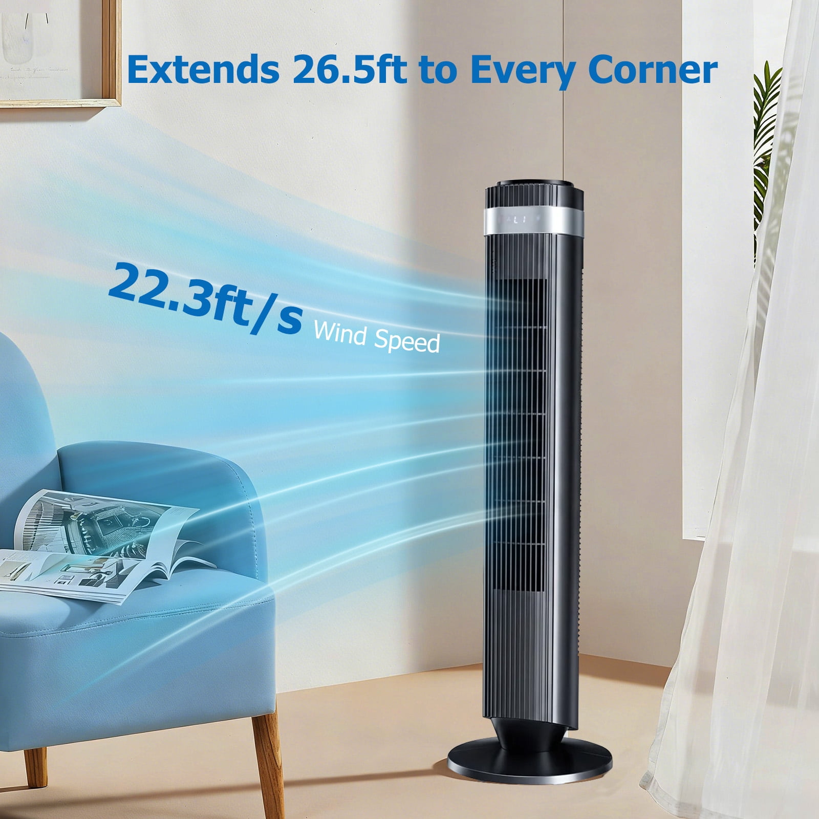 Simenmax Tower Fan, 36'' Bladeless Floor Fan with Remote, 12H Timer, 5 Speeds & 4 Modes, 28dB Quiet Standing Fan for Bedroom, Home, and Office,Black