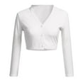thumbnail image 2 of Fengqque Women Solid Casual Button Down 3/4 Sleeve Cropped Bolero Short Coat Cardigan, 2 of 6
