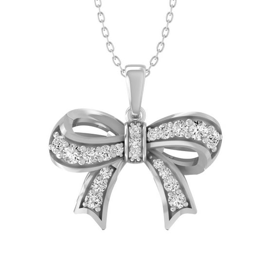 ARAIYA FINE JEWELRY 925 Sterling Silver Round-shape Lab Grown Diamond Bow Knot Pendant Necklace (1/5 cttw, D-F Color, VS1 Clarity) 18"