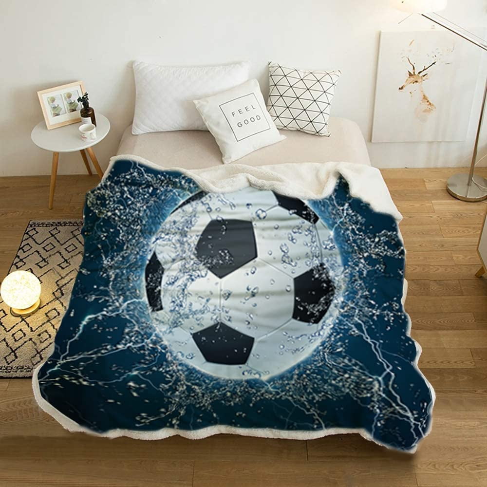 Soccer Blanket 3D Soft Plush Sherpa Throw Blanket Soccer Gifts Adult All Season Couch Bed Sofa Home Decor (Soccer,60"×80")