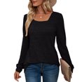 thumbnail image 1 of Mujer Camiseta de manga larga manga soplo casual suelta color puro moda transpirable mujer sudadera negro M, 1 of 6