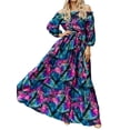 thumbnail image 2 of Sunloudy Vestido de manga larga casual para mujer, estampado a la moda, cuello de barco, vestido largo con cinturón Sunloudy  moda, 2 of 8