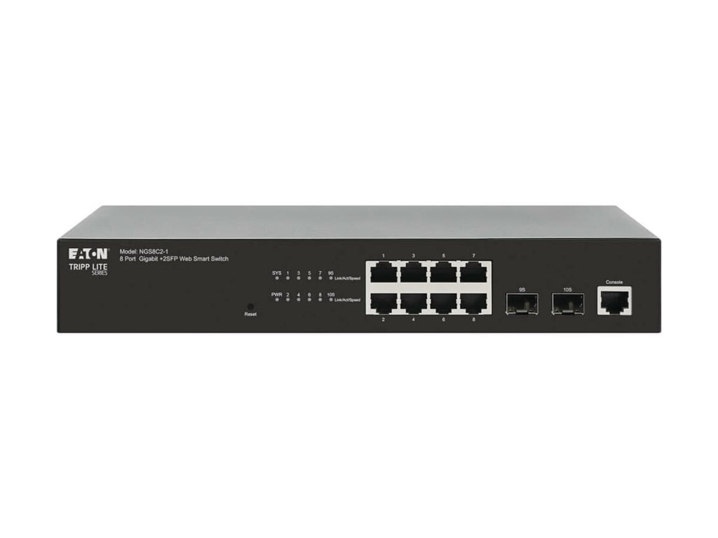 Tripp Lite series 8-Port Managed Gigabit Ethernet Switch - Layer 2, 1 Gbps, 2x GbE SFP Ports, 1U Rack/Desktop (ngs8c2-1)