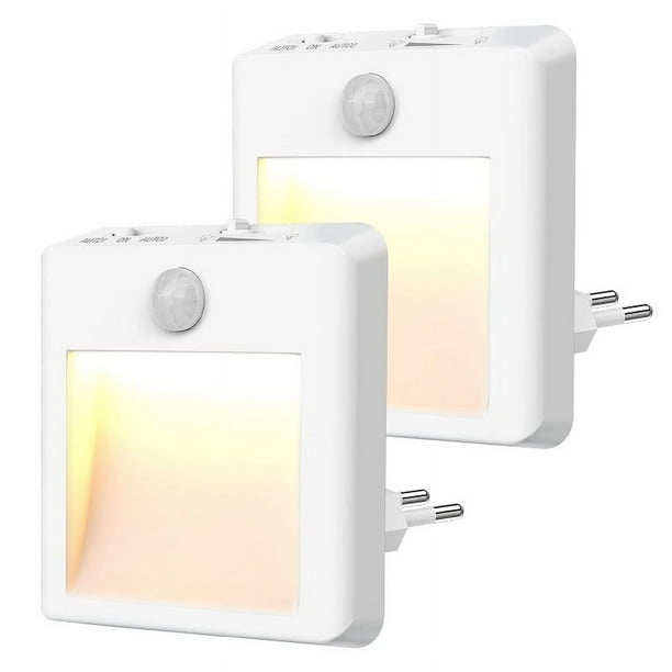 Luz nocturna con enchufe eléctrico, paquete de 2, luz nocturna con sensor de movimiento (encendido/apagado automático), luz nocturna LED regulable en blanco cálido de 3500 K, luz nocturna para niños p
