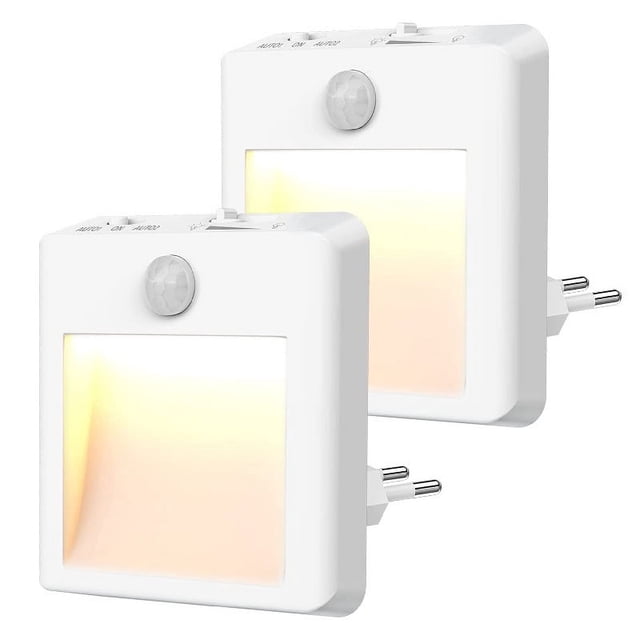 Luz nocturna con enchufe eléctrico, paquete de 2, luz nocturna con sensor de movimiento (encendido/apagado automático), luz nocturna LED regulable en blanco cálido de 3500 K, luz nocturna para niños p
