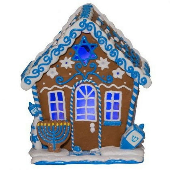 Kurt Adler LED Hanukkah Gingerbread House Tablepiece, 7-Inch, Blue/White, Collectible Buildings