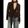 thumbnail image 2 of Chaqueta de Traje de Larga para Mujer, Color Liso, Cuello en V, Corte Entallado y Hombreras Marrón M, 2 of 10