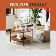 GALAXHERO Round Small Coffee Table 32.6 with Open Storage Shelf 2-Tier Industrial Circle Wood Center Table for Living Room Bedroom Rustic Brown