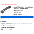 thumbnail image 2 of Rear Left Trailing Arm - Compatible with 2016 - 2021 Hyundai Tucson 2017 2018 2019 2020, 2 of 2