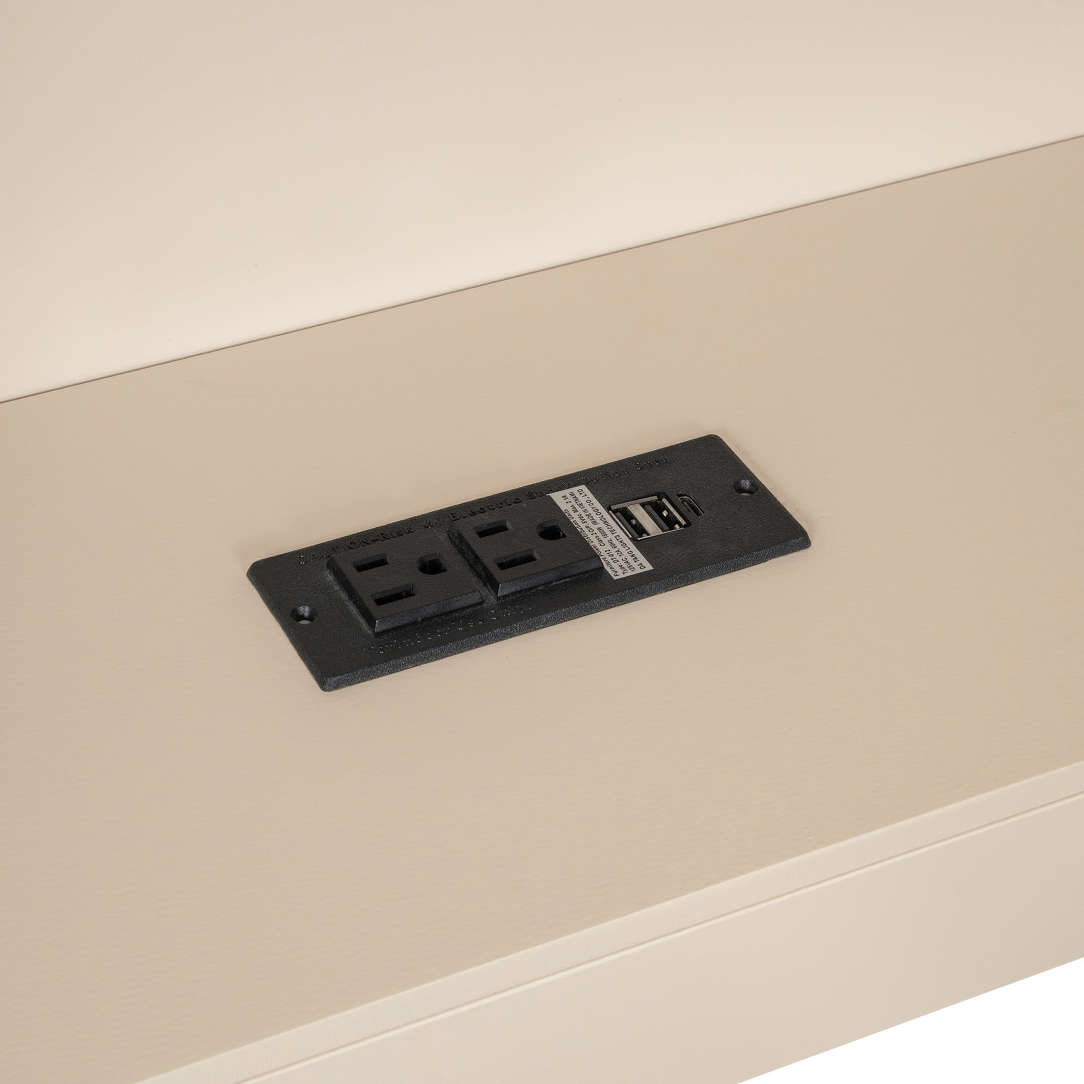 Noble House Udolf Full Platform Bed with Upholstered Headboard, Storage Shelves and Drawers, Charging Station, Cream
