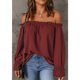 thumbnail image 3 of Blusa de gasa con hombros descubiertos, camiseta de manga larga con ribete de volantes de Color liso, camiseta con hombros descubiertos para mujer, chica, citas, Borgoña XL, 3 of 6