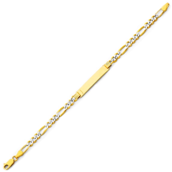 MENS TWO-TONE GOLD ID FIGARO BRACELET- 8.0 INCHES