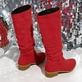 thumbnail image 5 of Red Pointed Toe Knee-High Boots For Women With Thick Heel Low Heel Design Casual Winter Wear, 5 of 9