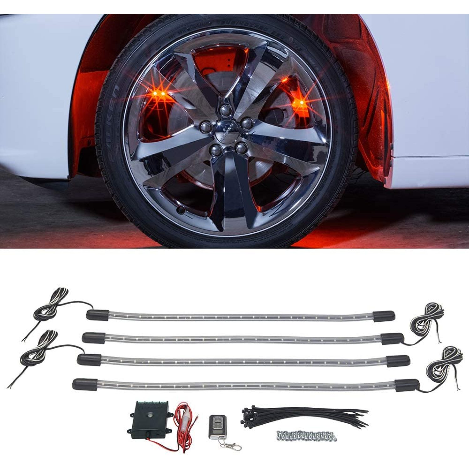 4pc Orange LED Wheel Well Fender Accent Neon Lighting Kit for Cars