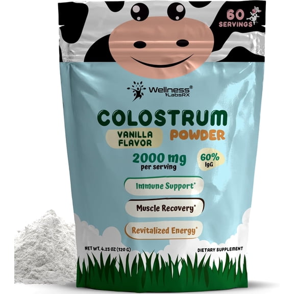 Grass-Fed Bovine Colostrum Powder Supplement - Pure Colostrum for Adults - Non-GMO, Gluten-Free, 100g