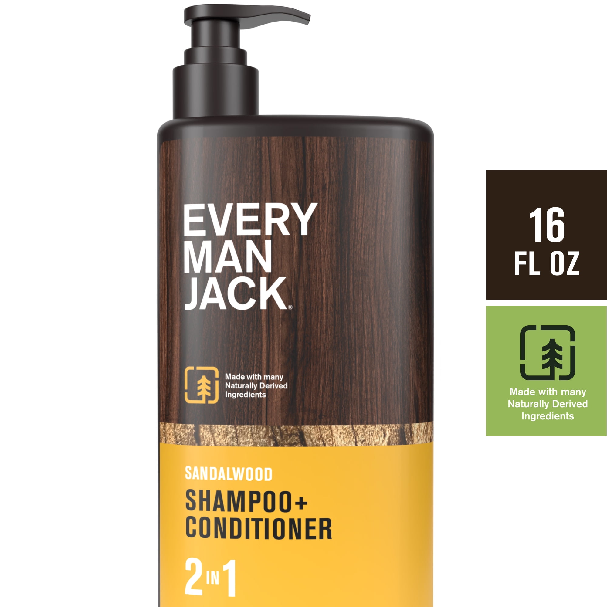 Every Man Jack Sandalwood Hydrating Body Wash 16.9 fl. oz + 16 fl. oz Daily 2-in-1 Shampoo and Conditioner for Men, Naturally Derived, Bundle