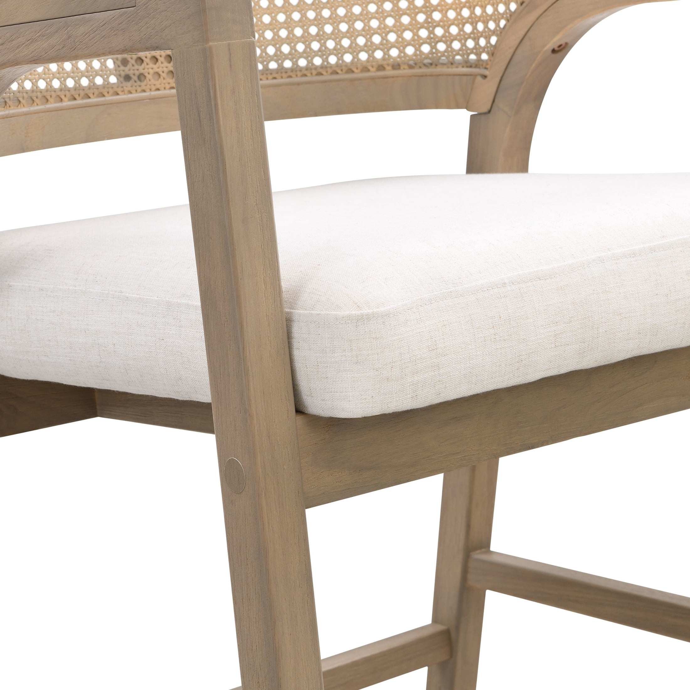 GDF Studio 24.25" Counter Height Bar Stools with Beige Cushion, Rattan Back, Light Ash Wood Frame, Set of 2