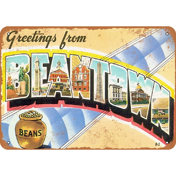 7 x 10 METAL SIGN - Greetings from Beantown - Vintage Rusty Look