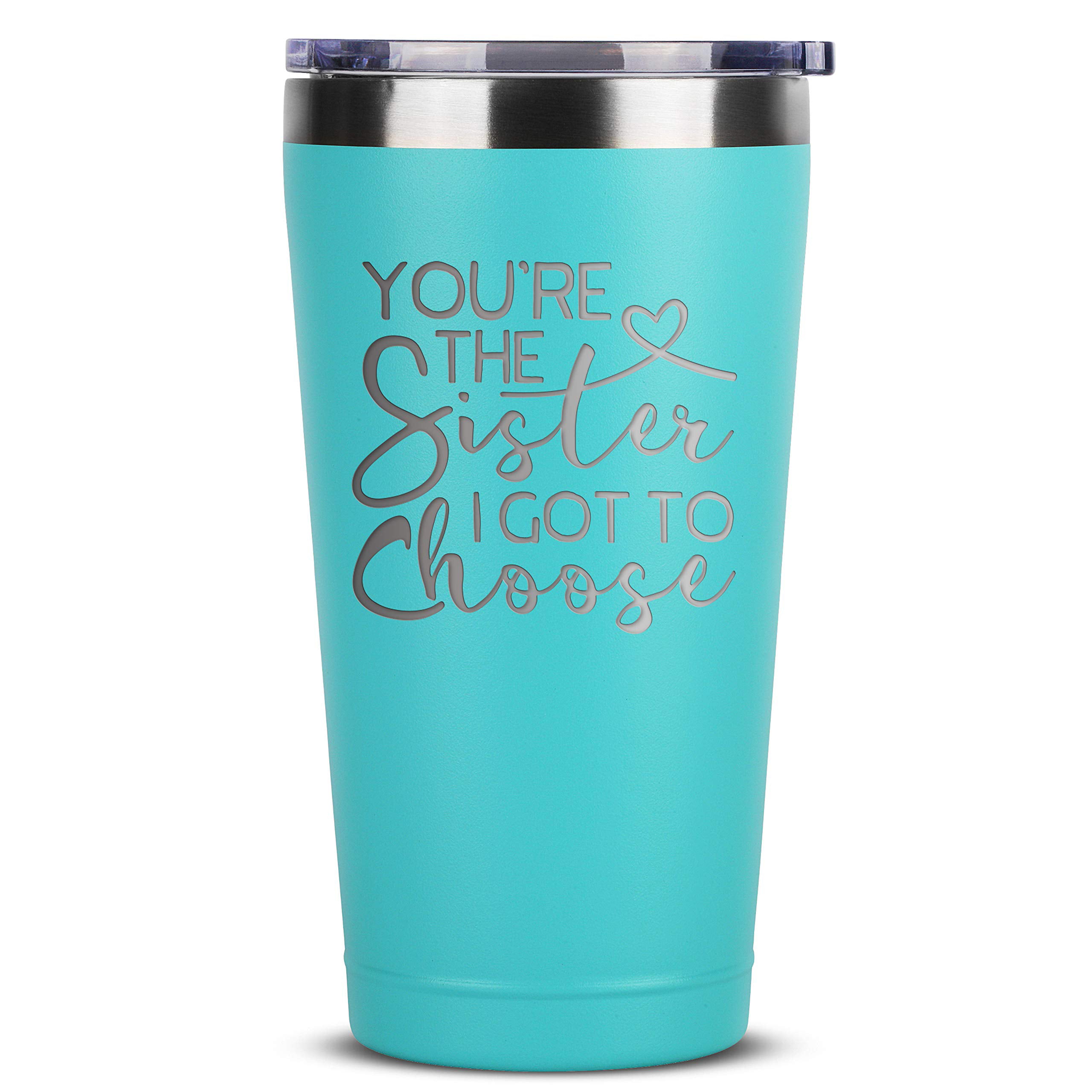 Birthday Christmas Gift Present Ideas for Sister from Sister Personalized Adult Presents Gifts 30 oz White Insulated Stainless Steel Tumbler w/Lid for Women Sisters Are Always Close At Heart 