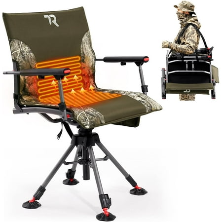 ZJQYDS 360 Degree Swivel Hunting Heated Chair 400 lbs Capacity Silent 4 Legs Height Adjustable Comfortable Padded Seat Portable Ground Hunting Chair for Deer Dove Hunting