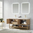thumbnail image 5 of Vinnova Alistair 60" White Grain Stone Top Double Vanity with Mirror in Oak, 5 of 17