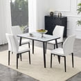thumbnail image 2 of Hi loPres 5-Piece Dining Set for Apartments, 47" White Faux Marble Table with 4 Shell-Back White PU Chairs, 1.3" Thick Top and Stable Black Metal Legs, 2 of 10