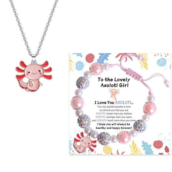 Axolotl Gifts Jewelry Set for Daughter, Charming Axolotl Bracelet and Necklace with Lovely Card