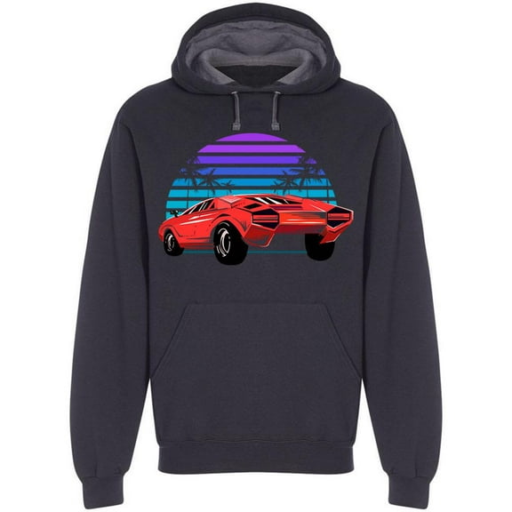 Retro Wave Sunset Race Car Hoodie Men -Image by Shutterstock, Male x-Large