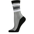 thumbnail image 4 of MeMoi Women's Reverse Terry Stripe Sheer Cotton Blend Crew Sock - Womens - Female, 9-11, Black, 4 of 5
