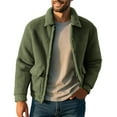 thumbnail image 3 of Txeol Men's Fuzzy Sherpa Jackets Button Up Lapel Coat Winter Fluffy Fleece Warm Plush Short Jacket with Pockets,Army Green,S, 3 of 8
