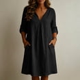thumbnail image 5 of Dvprdro Womens Summer 2026 Cotton Linen V Neck Long Sleeve Loose A Line Mini Dress with Pockets Casual, 5 of 6