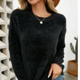 thumbnail image 5 of Fgnfyis Women Pullover Solid Color Long Sleeve Large Round Neck Sweater for Casual Wear Black L, 5 of 9