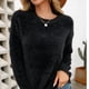 thumbnail image 4 of Gibobby Suéteres para mujer, Suéter de cuello redondo algodón para mujer(Negro,G), 4 of 5