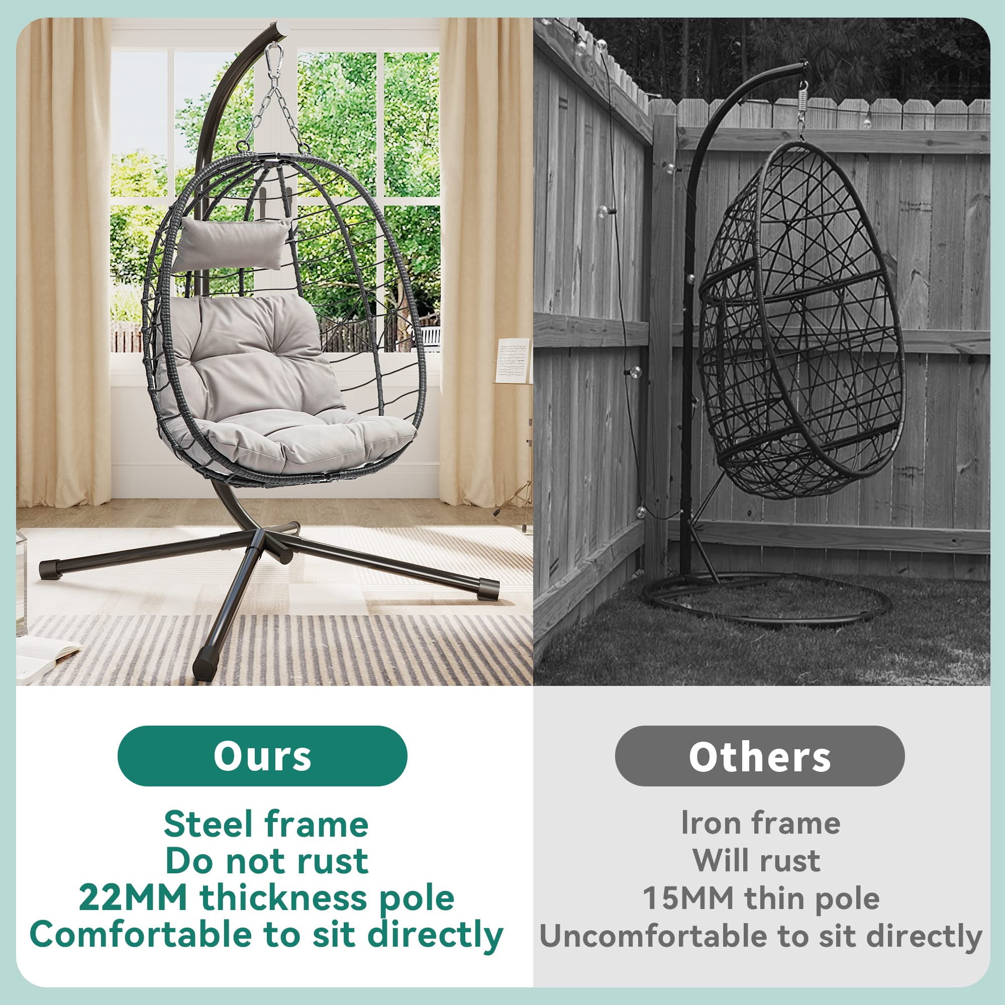 Uforic Wicker Egg Swing Chair with Stand & Cushion, 330lbs Capacity, Beige