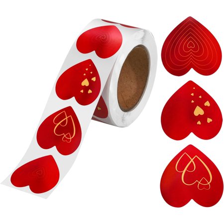 500Pcs Red Heart Shape Valentine s Day Stickers with Gold Foiling 3 Different Designs in one roll 1.0 Size Suitable for Love Theme Party Decorations Valentine s Day Gifting Wedding Anniversaries