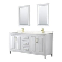 Wyndham Collection Daria 72" Wood & Marble Double Bathroom Vanity in White/Gold